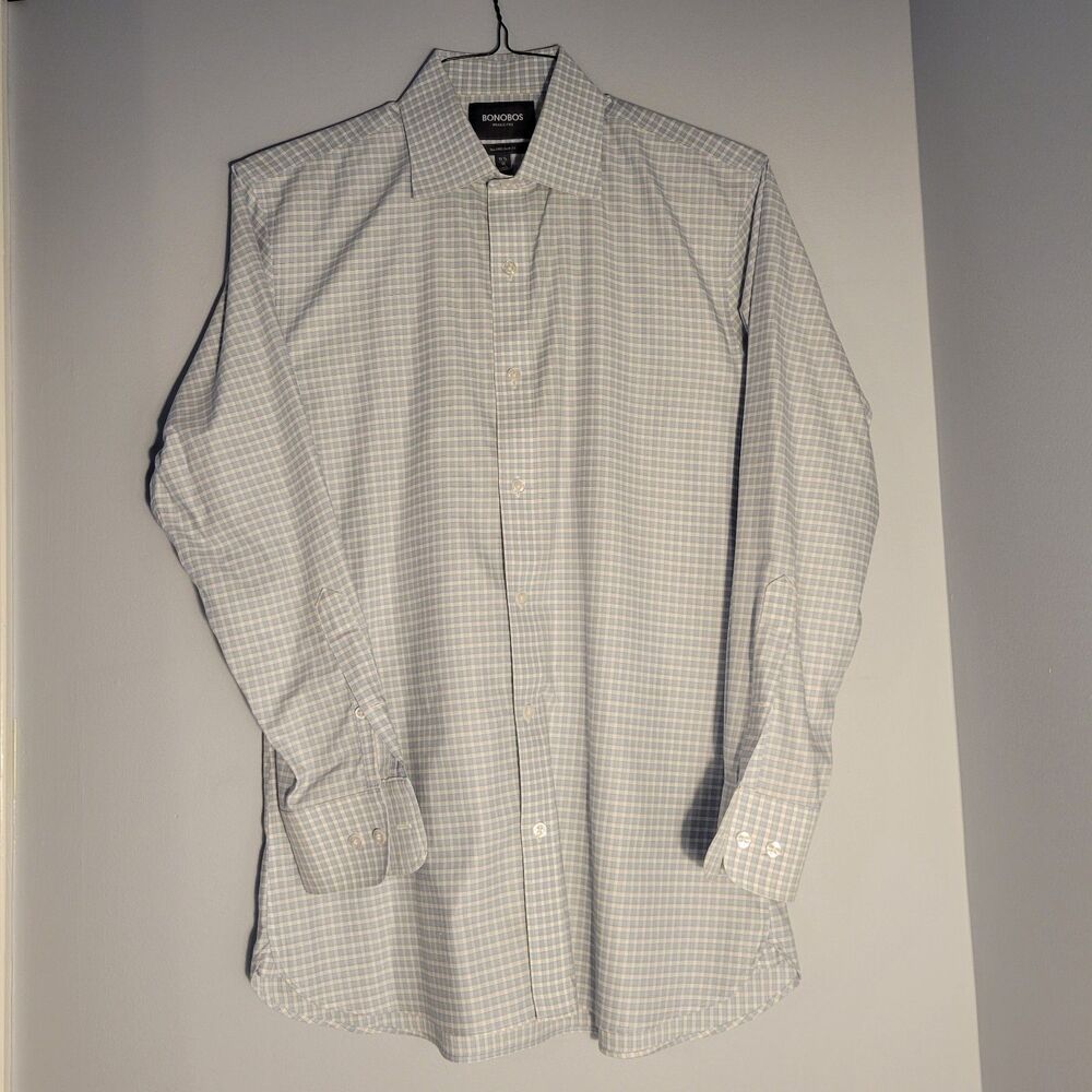 Bonobos Tailored Slim Fit Blue Check Dress Shirt Mens 15.5/32